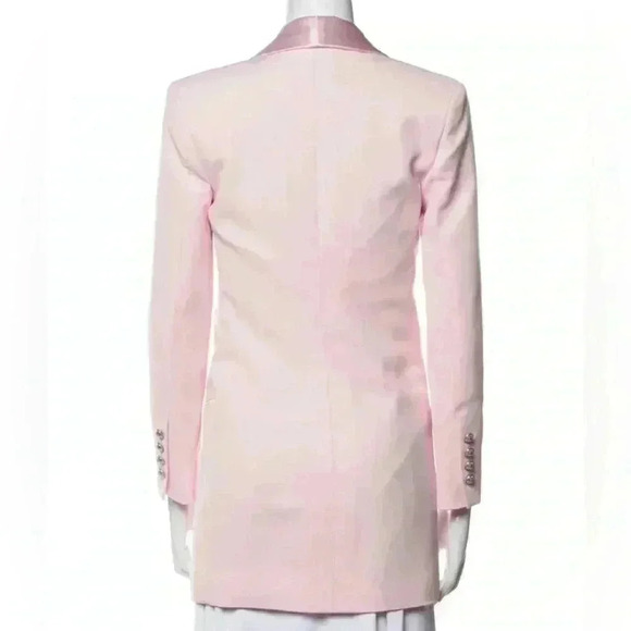 Balmain Jacket Dress Double Breasted Oversized Long Blazer Pink Crepe Mini Dress - Picture 8 of 15